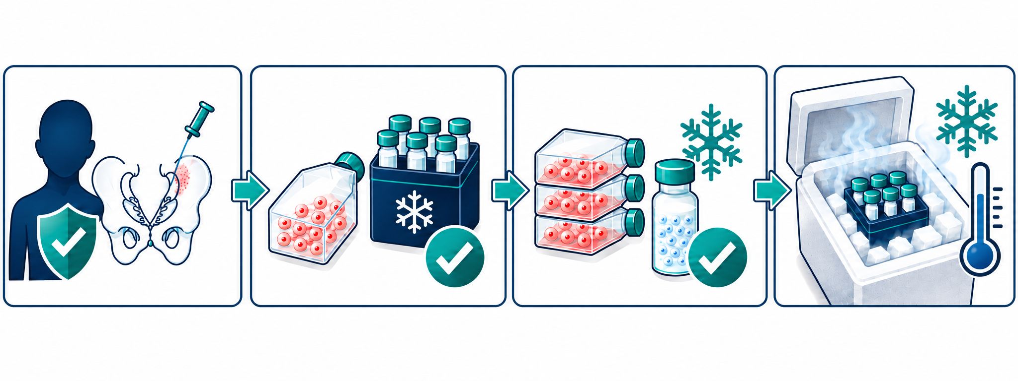 Four-step mCELL sourcing, manufacturing and delivery process